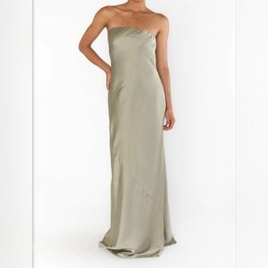 Show Me Your Mumu Women's Taylor Tube Maxi Dress in Moss Green Luxe Satin, XS